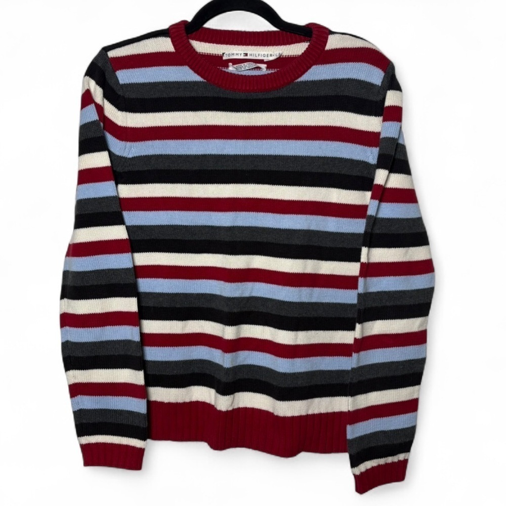 Tommy Hilfiger Striped Cotton Sweater Red Blue Cream Black Large